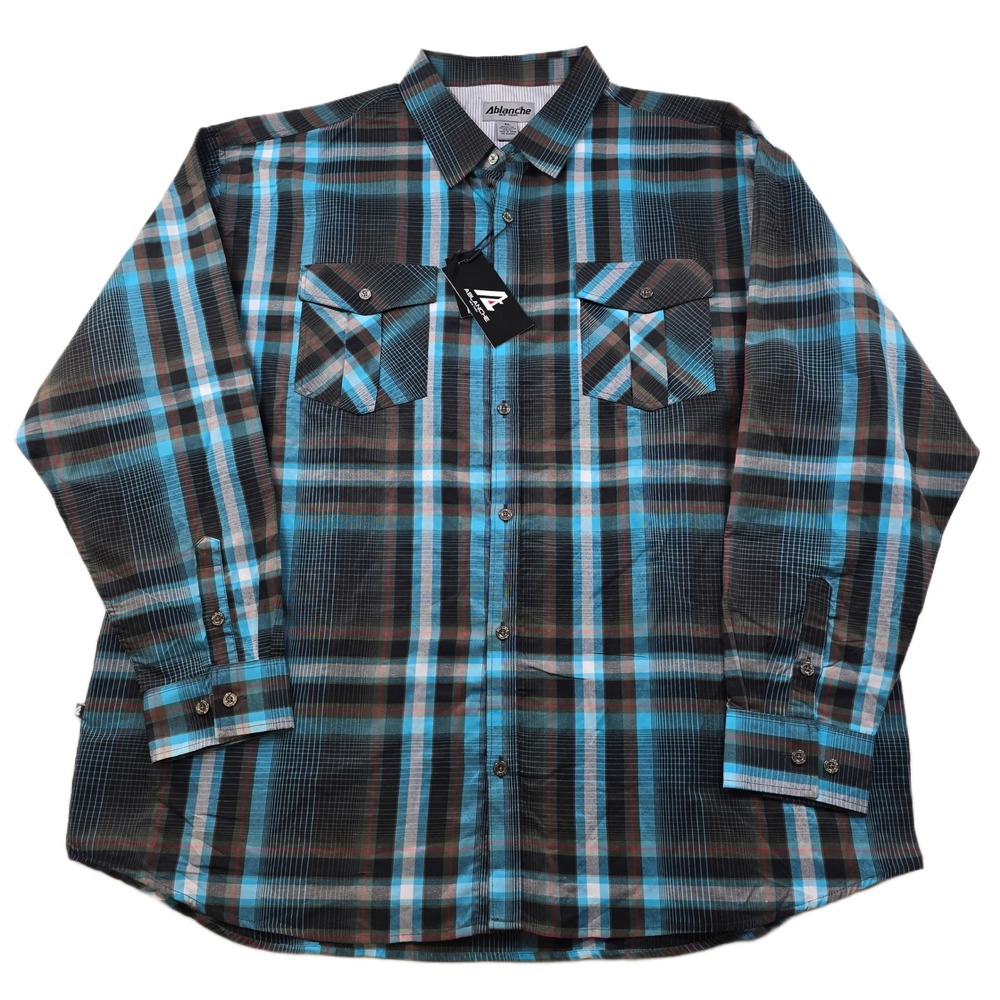 Ablanche Shirt Mens 5XL Plaid Button Down Black Olive Blue Long Sleeve NEW